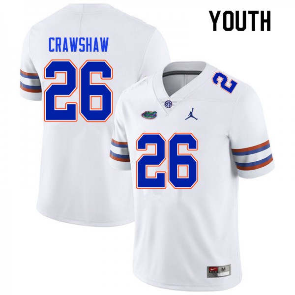 Youth #26 Jeremy Crawshaw Florida Gators College Football Jersey White